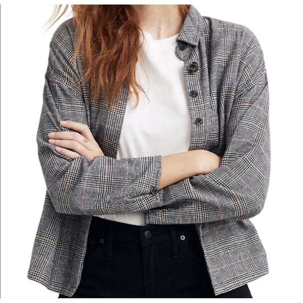 Madewell Flannel Glen Plaid Shirt Jacket Women M Oversized Button Front